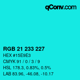 Color code: RGB 21 233 227 | qconv.com