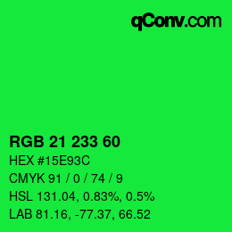 Color code: RGB 21 233 60 | qconv.com