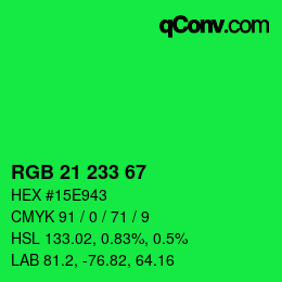 Color code: RGB 21 233 67 | qconv.com