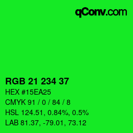 カラーコード: RGB 21 234 37 | qconv.com
