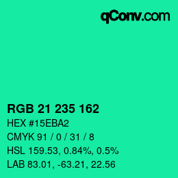 Color code: RGB 21 235 162 | qconv.com