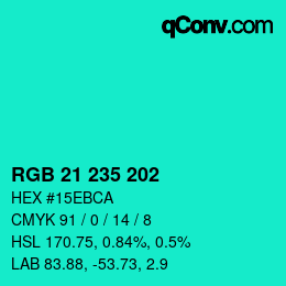 颜色代码: RGB 21 235 202 | qconv.com