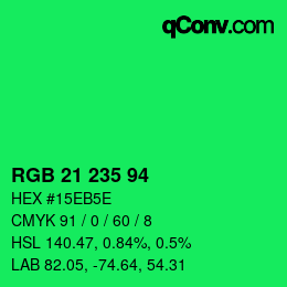 Color code: RGB 21 235 94 | qconv.com