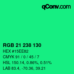 Color code: RGB 21 238 130 | qconv.com