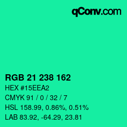 Color code: RGB 21 238 162 | qconv.com