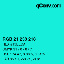 Color code: RGB 21 238 218 | qconv.com