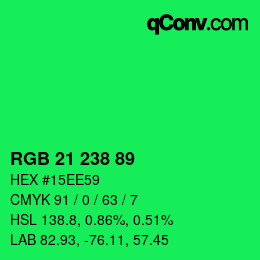 Farbcode: RGB 21 238 89 | qconv.com