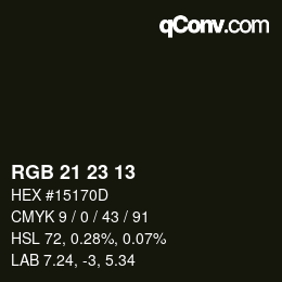 Color code: RGB 21 23 13 | qconv.com