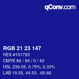 Color code: RGB 21 23 147 | qconv.com