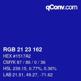 カラーコード: RGB 21 23 162 | qconv.com