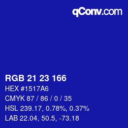 Color code: RGB 21 23 166 | qconv.com