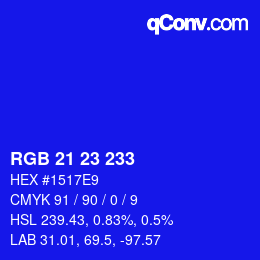Color code: RGB 21 23 233 | qconv.com