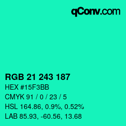 Color code: RGB 21 243 187 | qconv.com