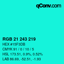 Color code: RGB 21 243 219 | qconv.com