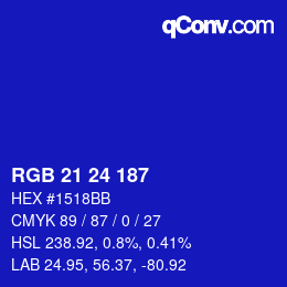 Color code: RGB 21 24 187 | qconv.com