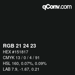 カラーコード: RGB 21 24 23 | qconv.com