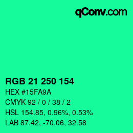 Color code: RGB 21 250 154 | qconv.com