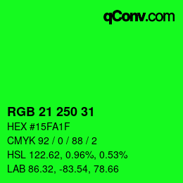 Color code: RGB 21 250 31 | qconv.com