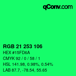 Color code: RGB 21 253 106 | qconv.com