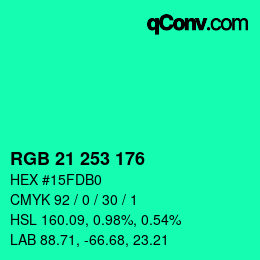 Color code: RGB 21 253 176 | qconv.com