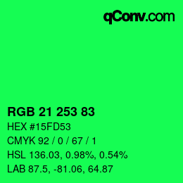 Color code: RGB 21 253 83 | qconv.com