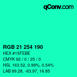 颜色代码: RGB 21 254 190 | qconv.com