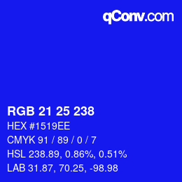 Color code: RGB 21 25 238 | qconv.com