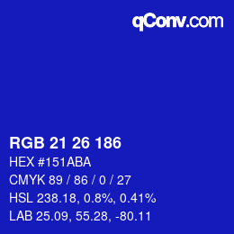 Color code: RGB 21 26 186 | qconv.com