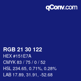 Color code: RGB 21 30 122 | qconv.com