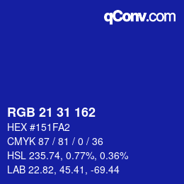 Color code: RGB 21 31 162 | qconv.com