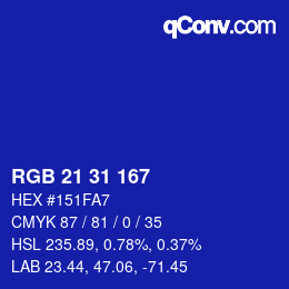 Color code: RGB 21 31 167 | qconv.com