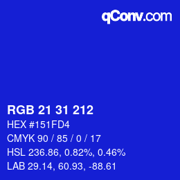 Color code: RGB 21 31 212 | qconv.com