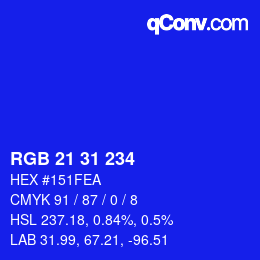 颜色代码: RGB 21 31 234 | qconv.com