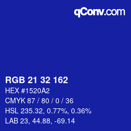 カラーコード: RGB 21 32 162 | qconv.com