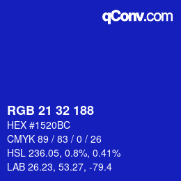Color code: RGB 21 32 188 | qconv.com