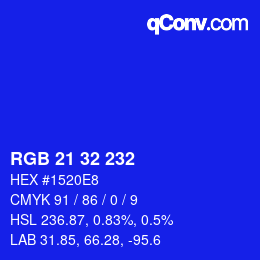 Color code: RGB 21 32 232 | qconv.com