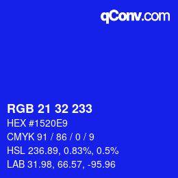 Color code: RGB 21 32 233 | qconv.com