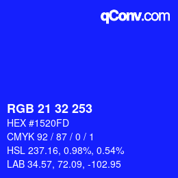 Color code: RGB 21 32 253 | qconv.com