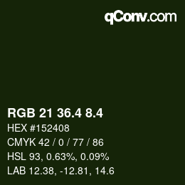 カラーコード: RGB 21 36.4 8.4 | qconv.com