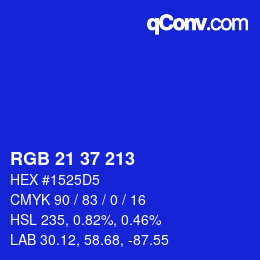 Color code: RGB 21 37 213 | qconv.com