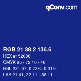 カラーコード: RGB 21 38.2 136.6 | qconv.com