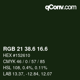 カラーコード: RGB 21 38.6 16.6 | qconv.com