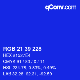 Color code: RGB 21 39 228 | qconv.com