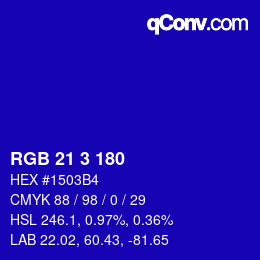 カラーコード: RGB 21 3 180 | qconv.com