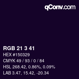 Color code: RGB 21 3 41 | qconv.com