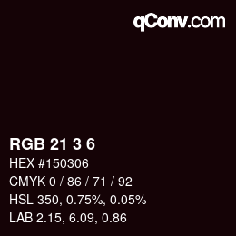 Color code: RGB 21 3 6 | qconv.com