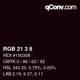 カラーコード: RGB 21 3 8 | qconv.com