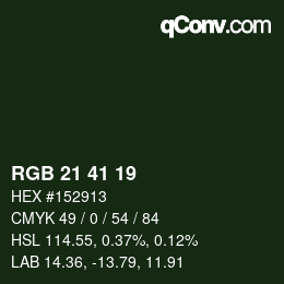 Color code: RGB 21 41 19 | qconv.com