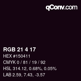 Color code: RGB 21 4 17 | qconv.com