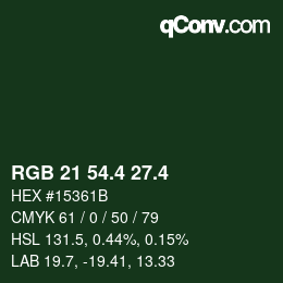 カラーコード: RGB 21 54.4 27.4 | qconv.com